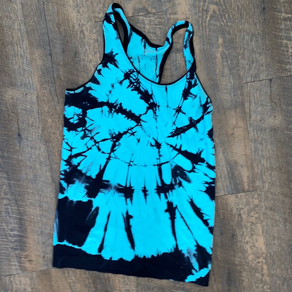 Stretchy tank top, s/m, turquoise with black